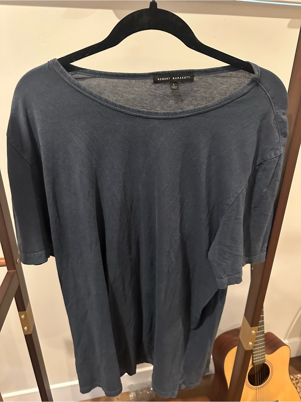 Robert Barakett Men’s Blue Night Pima Cotton Boat Neck Tee Large Luxury